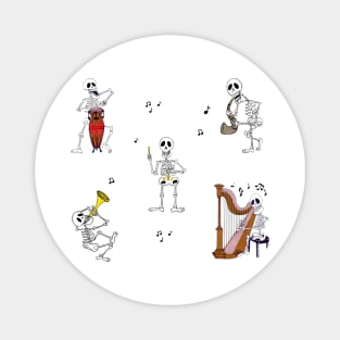 Skeleton Musicians - Harp, Conga, Sax, Trumpet and Triangle Magnet